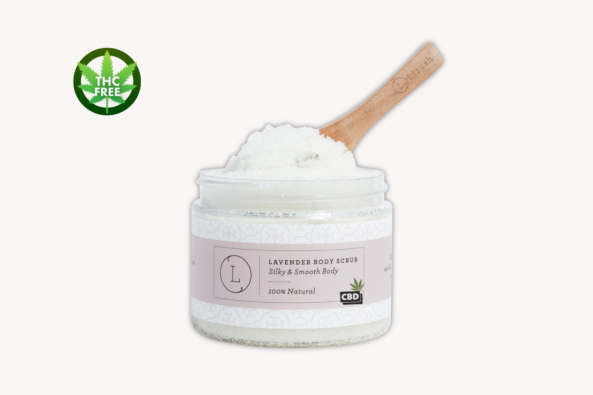 CBD Lavender Body Scrub with CBD, Natural Body Salt Scrub (THC free) from Lizush