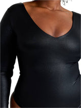 Leather Look Long Sleeve Bodysuit from HeyShape