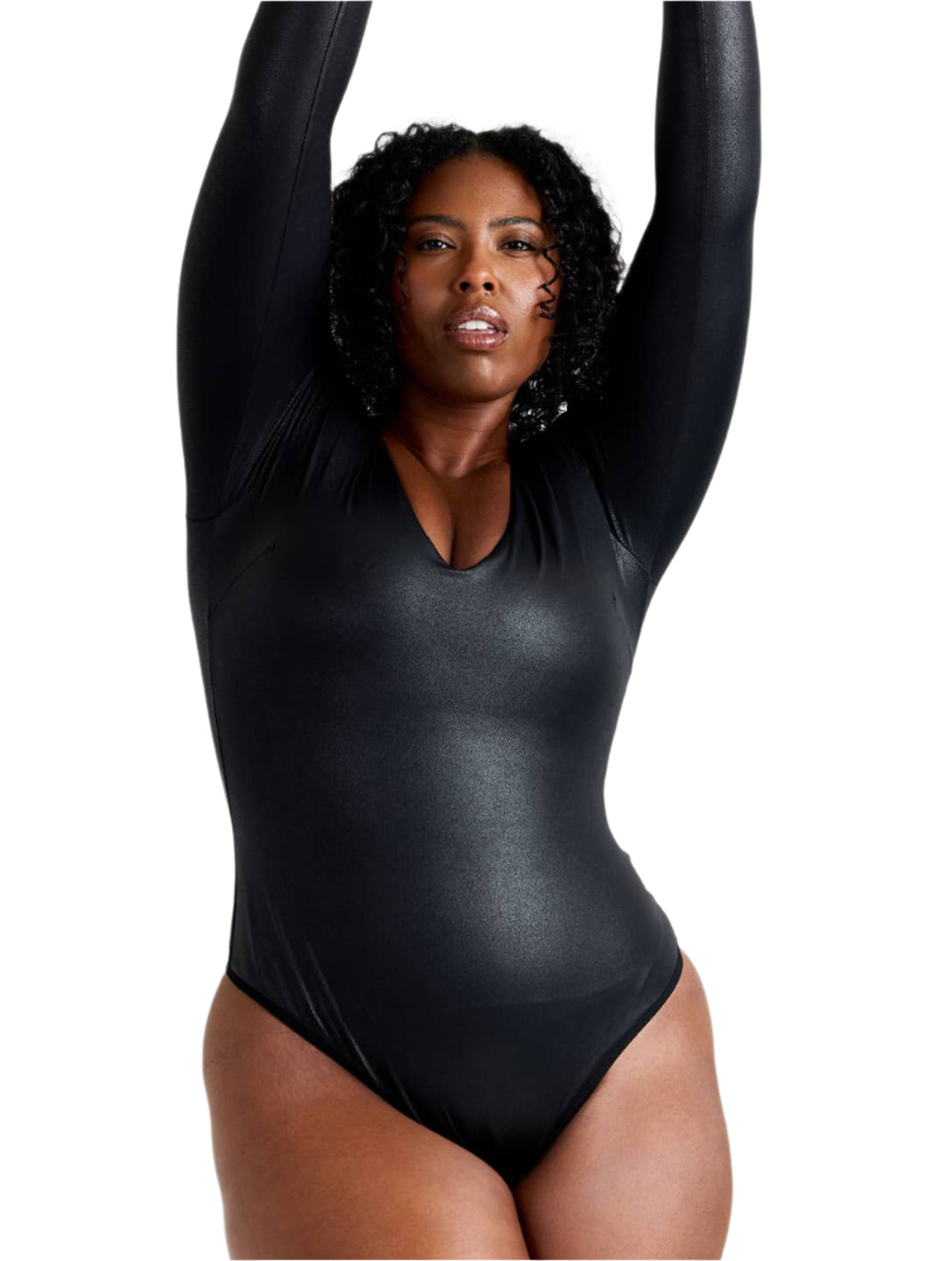 Leather Look Long Sleeve Bodysuit from HeyShape