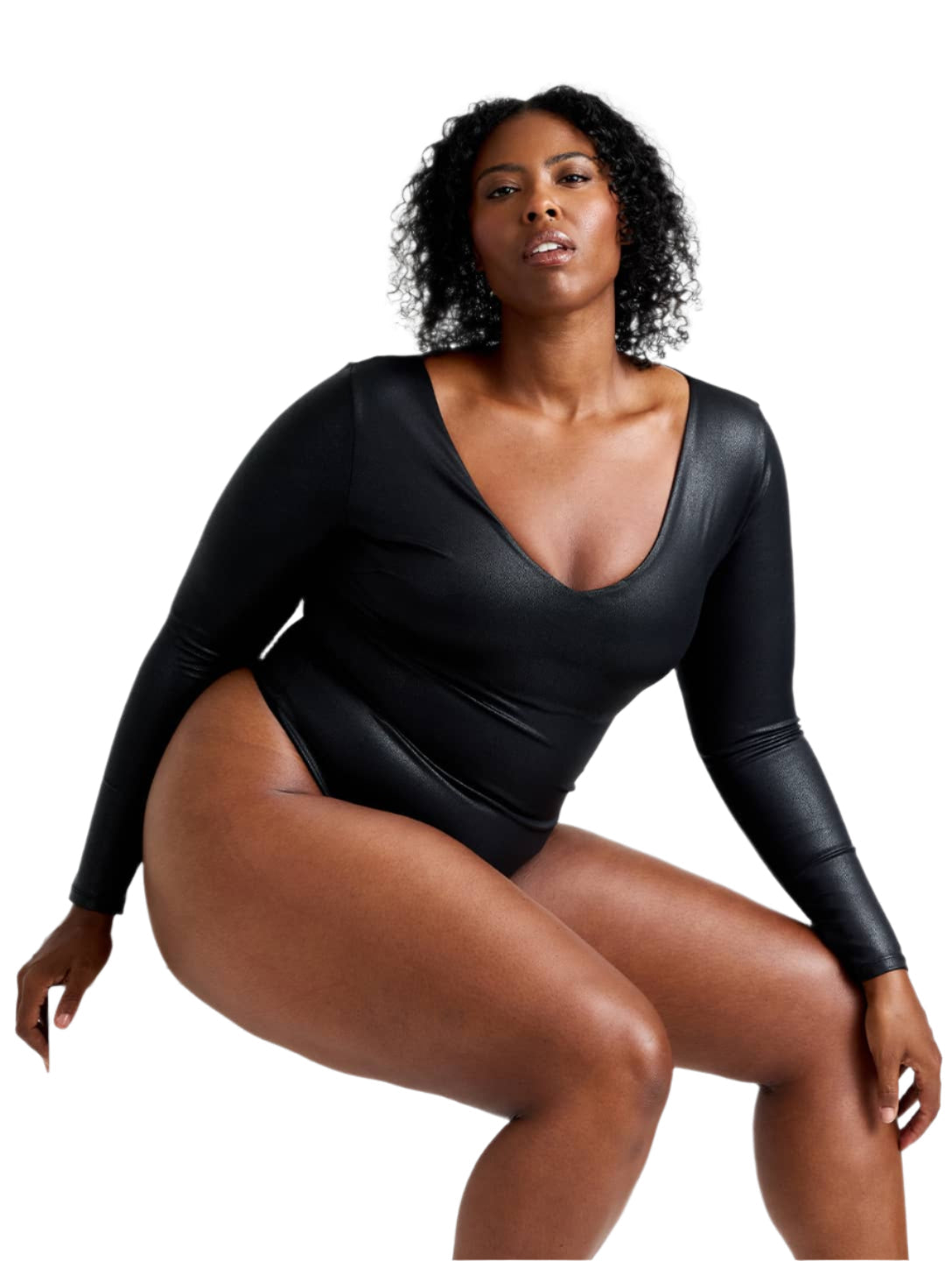 Leather Look Long Sleeve Bodysuit from HeyShape