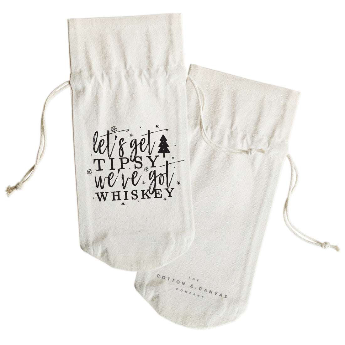 Let's Get Tipsy, We've Got Whiskey Christmas Canvas Wine Bag from The Cotton & Canvas Co.