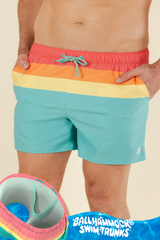 The Lifeguard | Green and Orange Retro Stripe Ball Hammock® Pouch 5" Swim Trunks from Shinesty