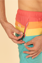 The Lifeguard | Green and Orange Retro Stripe Ball Hammock® Pouch 5" Swim Trunks from Shinesty