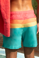 The Lifeguard | Green and Orange Retro Stripe Ball Hammock® Pouch 5" Swim Trunks from Shinesty