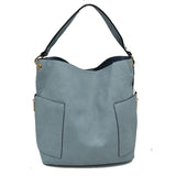 2-in-1 Chic Satchel Side Pocket Bucket Bag with Long Strap from Madeline Love