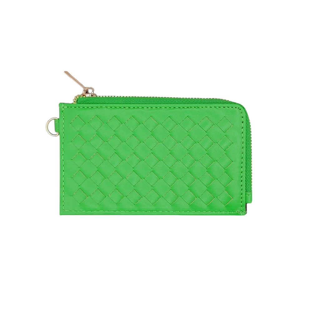 Faux Leather Basket Weave Flat Card Holder Wallet with Wristlet  from Madeline Love