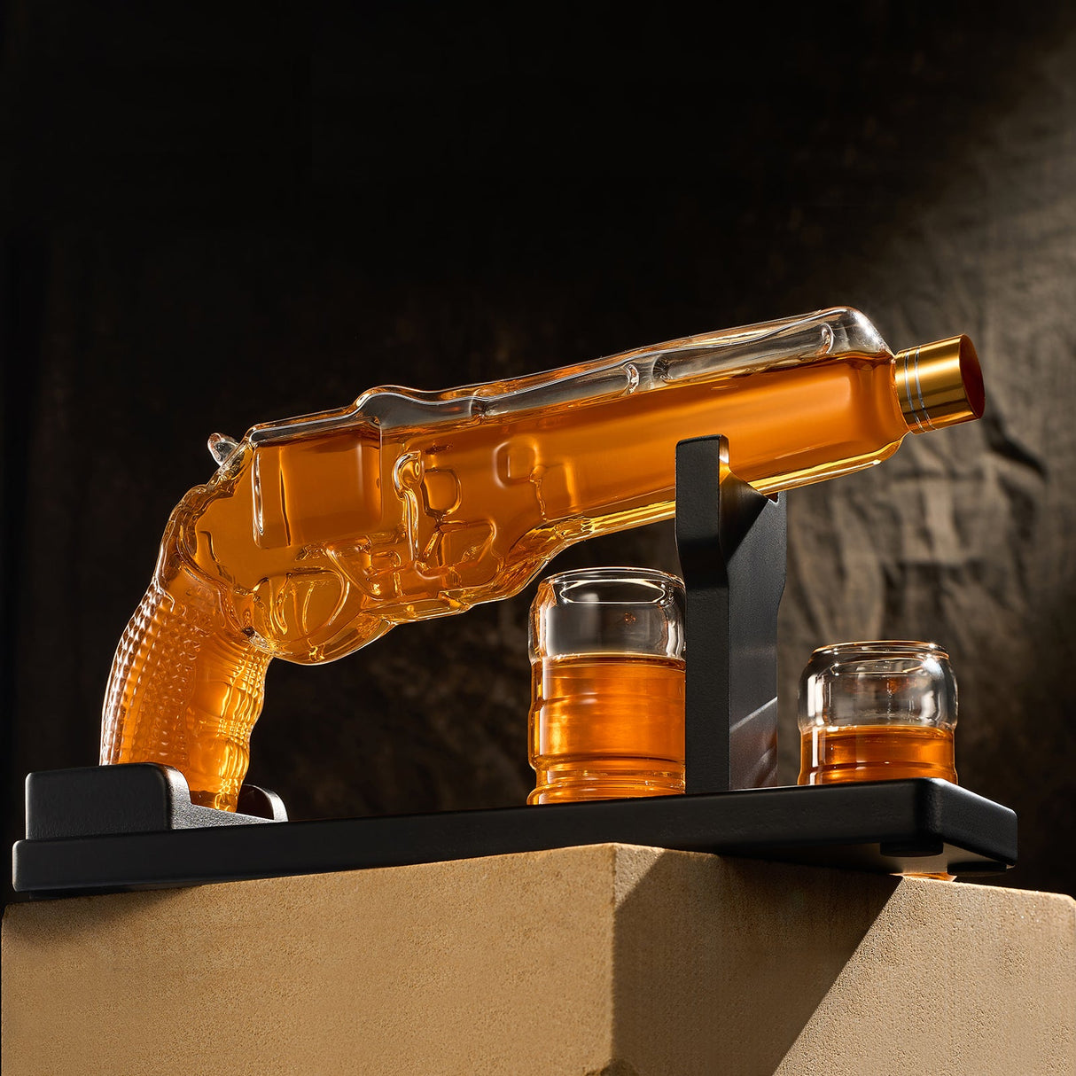 Whiskey Decanter Set 7.7 Oz with Two 1.6 Oz Shot Glasses | Pistol Gun Unique Birthday Gift Ideas For Son, Gifts for Men Dad, Home Bar Gifts, Drinking Accessories Funny Military Present Cool Dispenser from The Wine Savant