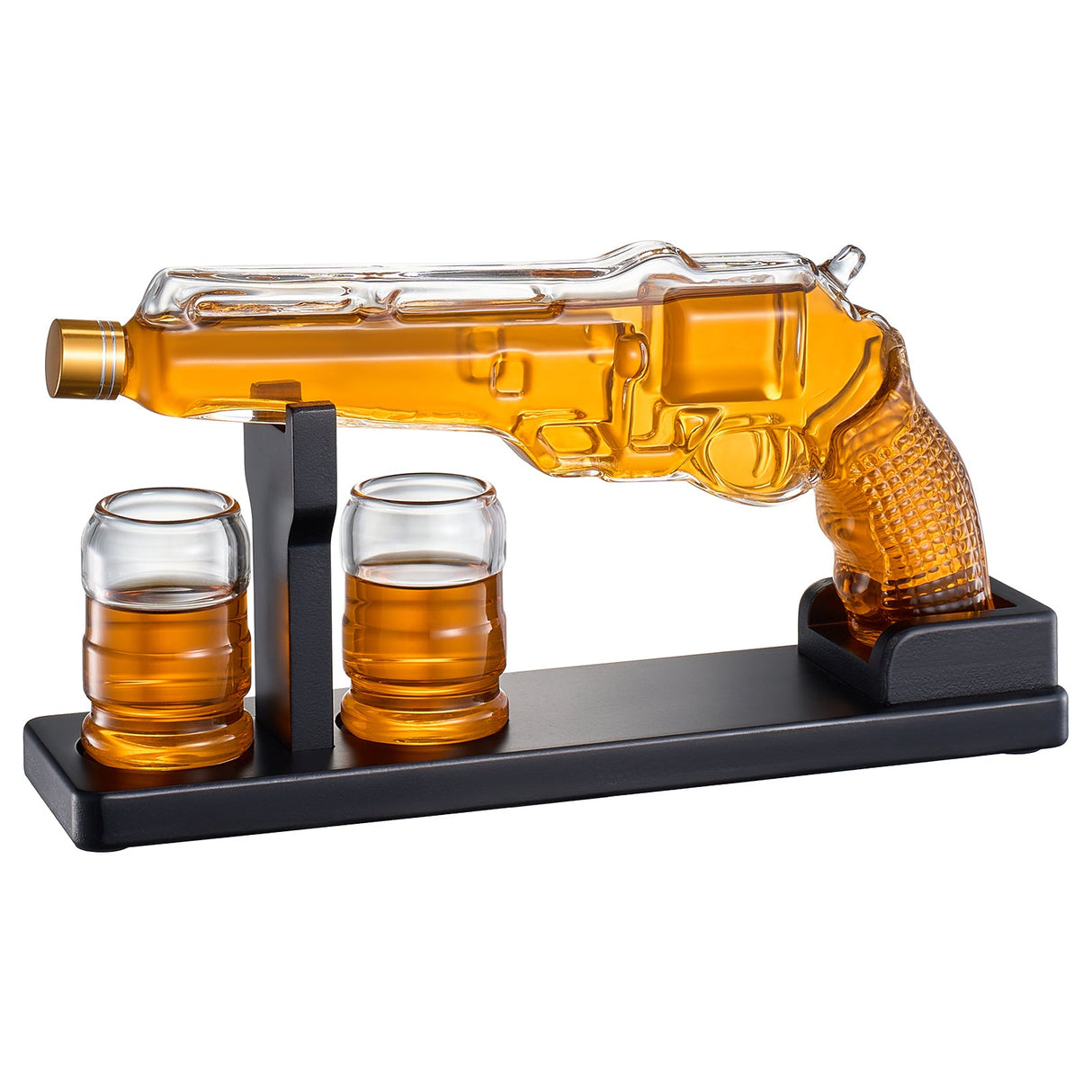 Whiskey Decanter Set 7.7 Oz with Two 1.6 Oz Shot Glasses | Pistol Gun Unique Birthday Gift Ideas For Son, Gifts for Men Dad, Home Bar Gifts, Drinking Accessories Funny Military Present Cool Dispenser from The Wine Savant