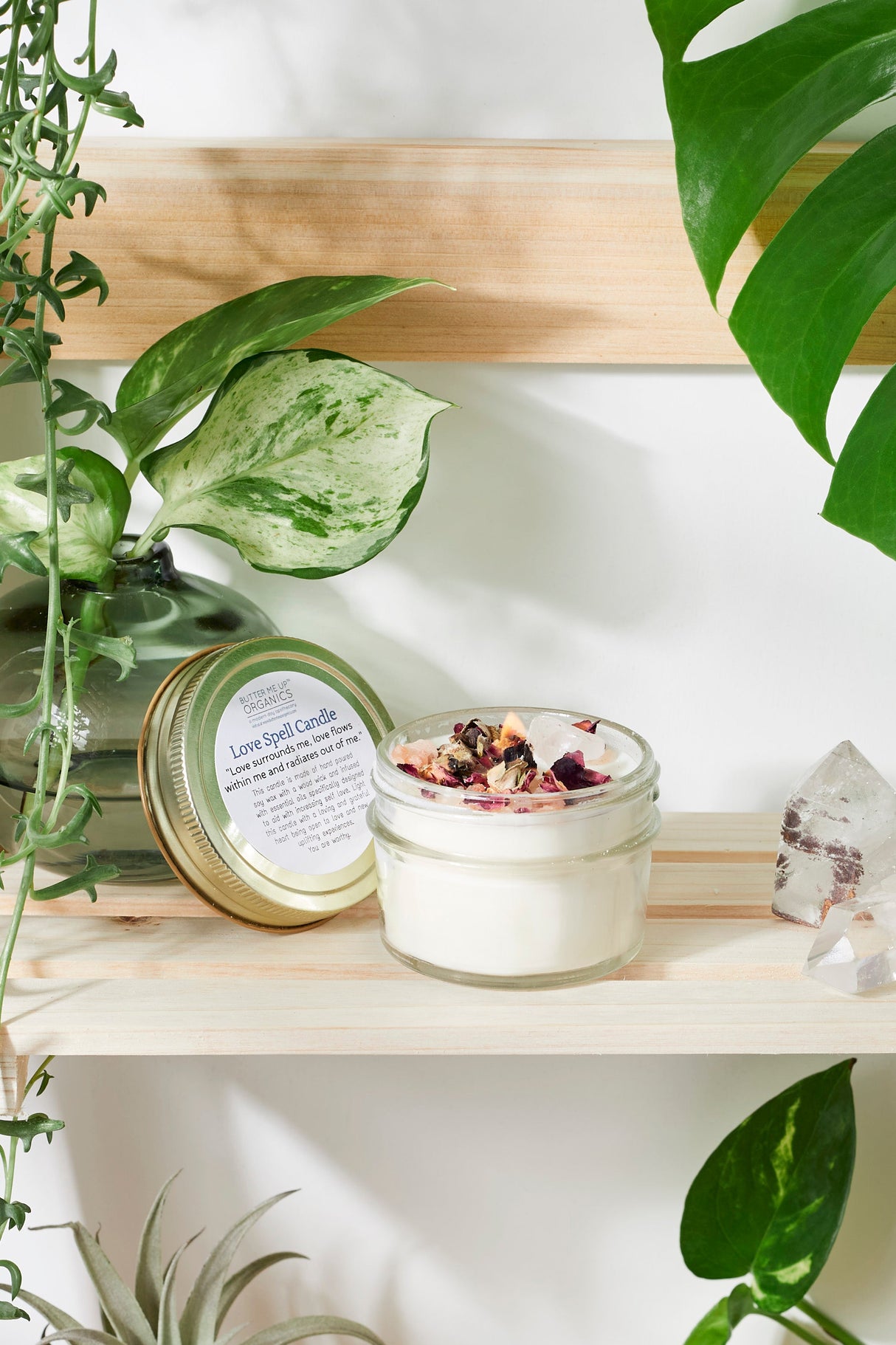 Love Spell / Intention Candle/ Ritual Candle / Love and Light / Rose Quartz / Crystal Candle from Butter Me Up Organics