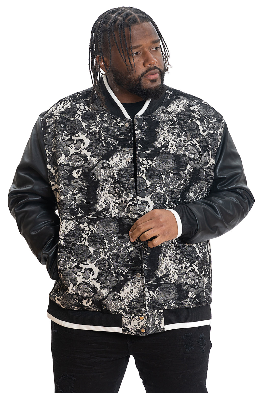 M1096 Veroma Tapestry Varsity Jacket - Black From Makobi Jeans USA