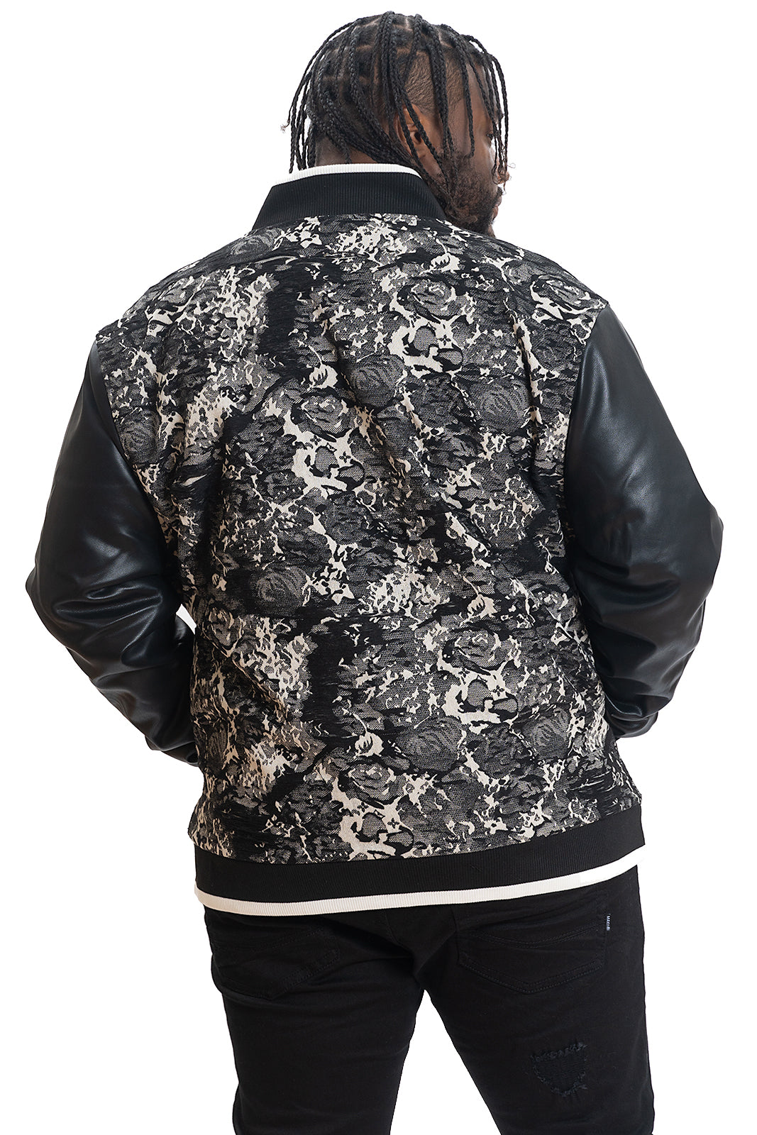 M1096 Veroma Tapestry Varsity Jacket - Black From Makobi Jeans USA