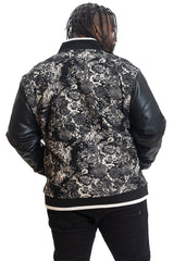 M1096 Veroma Tapestry Varsity Jacket - Black From Makobi Jeans USA