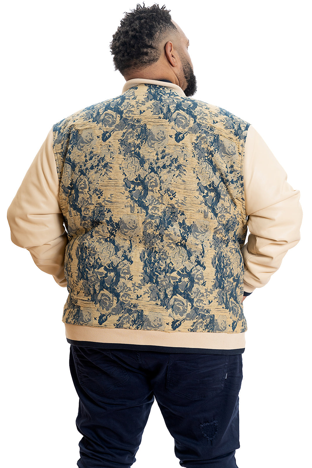 M1096 Veroma Tapestry Varsity Jacket - Khaki From Makobi Jeans USA