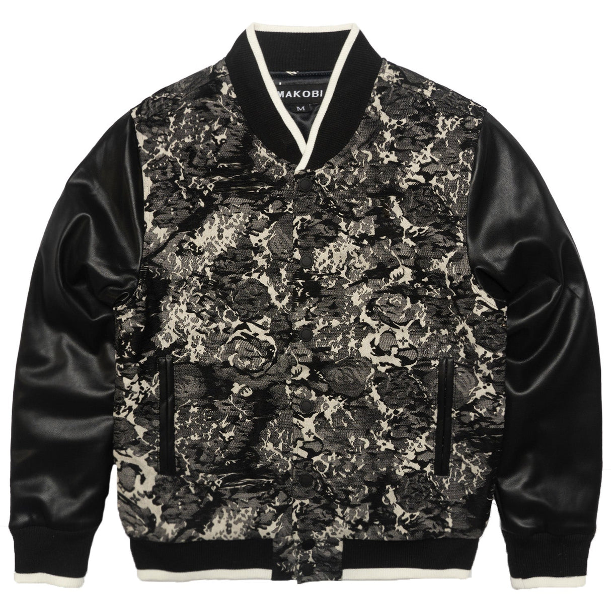 M1096 Veroma Tapestry Varsity Jacket - Black From Makobi Jeans USA