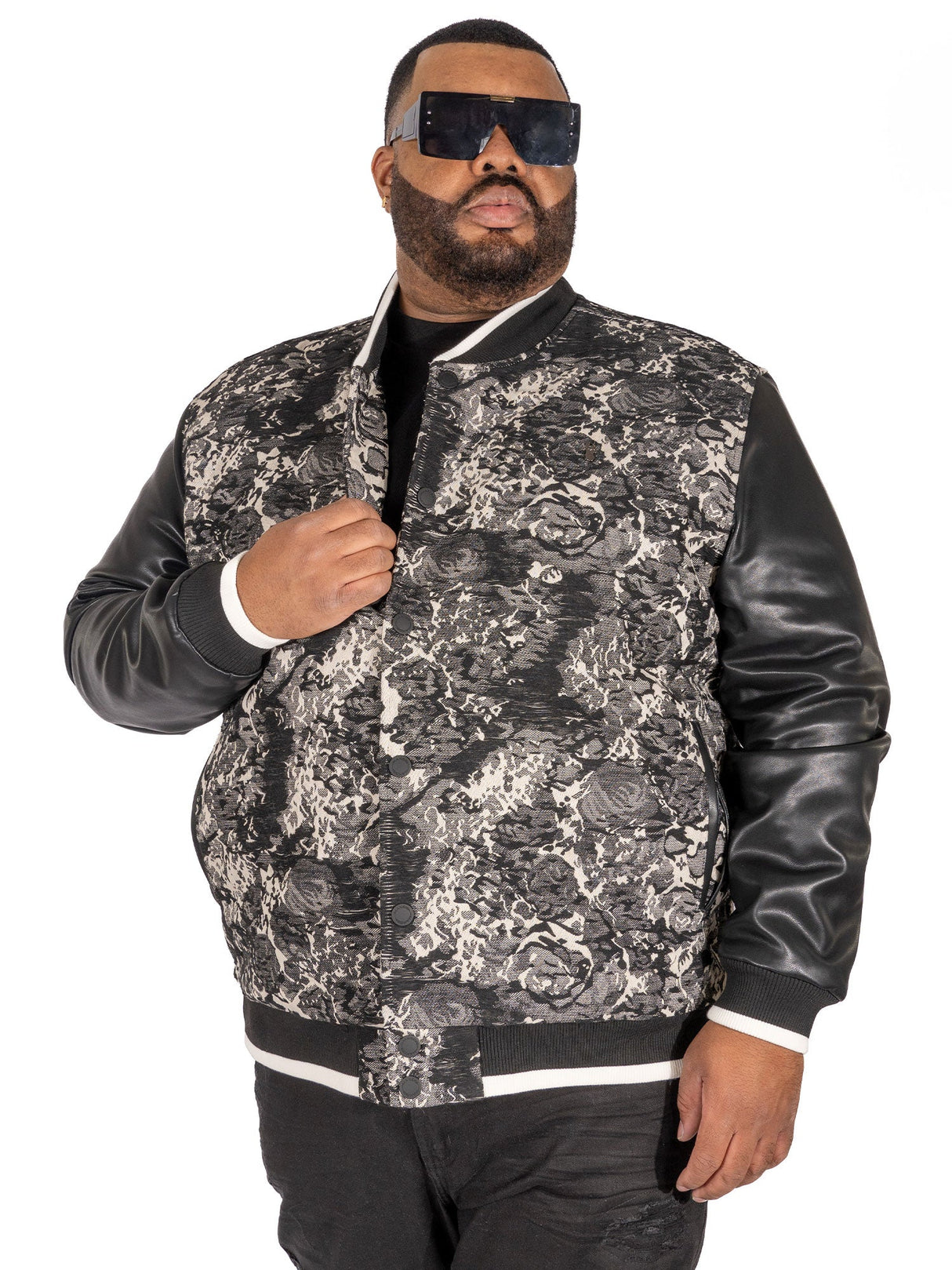 M1096 Veroma Tapestry Varsity Jacket - Black From Makobi Jeans USA