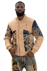 M1099 Bagnoli Tapestry Varsity Jacket - Khaki From Makobi Jeans USA
