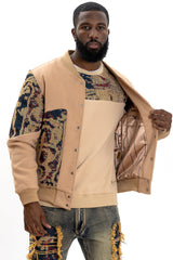 M1099 Bagnoli Tapestry Varsity Jacket - Khaki From Makobi Jeans USA
