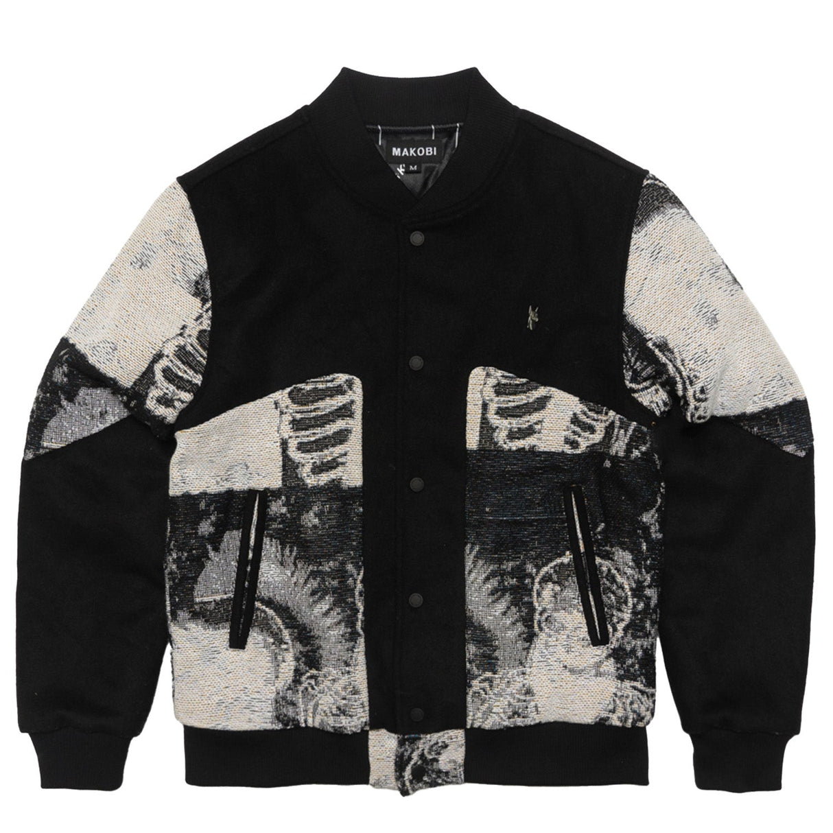 M1099 Bagnoli Tapestry Varsity Jacket - Black From Makobi Jeans USA