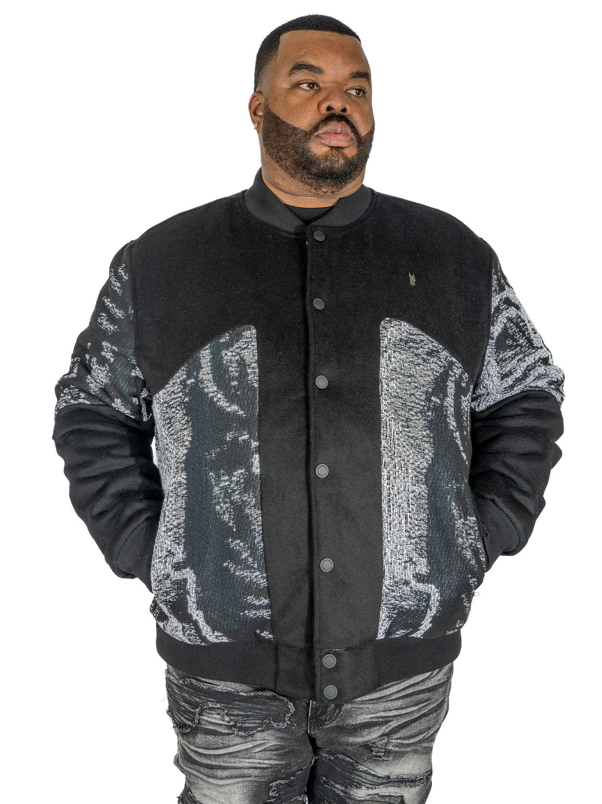 M1099 Bagnoli Tapestry Varsity Jacket - Black From Makobi Jeans USA