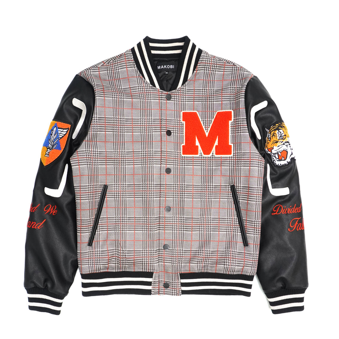 M4315 Vercelli Plaid Varsity Jacket - Black From Makobi Jeans USA
