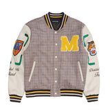 M4315 Vercelli Plaid Varsity Jacket - Khaki From Makobi Jeans USA