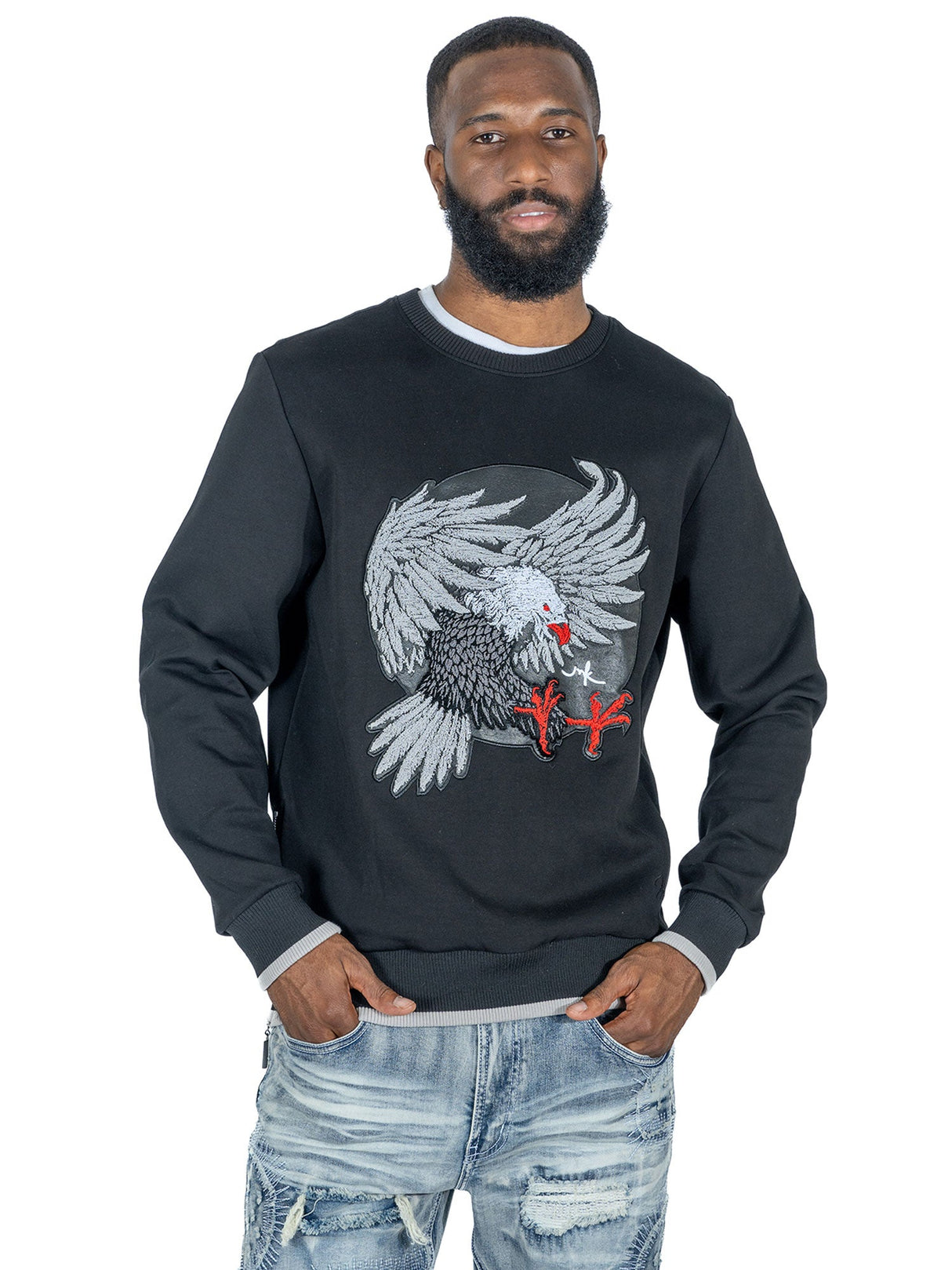 M4344 Berteli Crewneck Sweatshirt - Black From Makobi Jeans USA