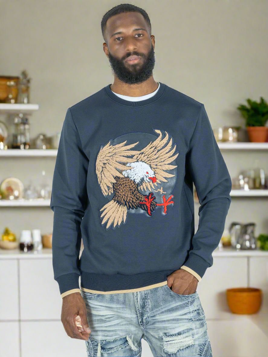 M4344 Berteli Crewneck Sweatshirt - Navy From Makobi Jeans USA