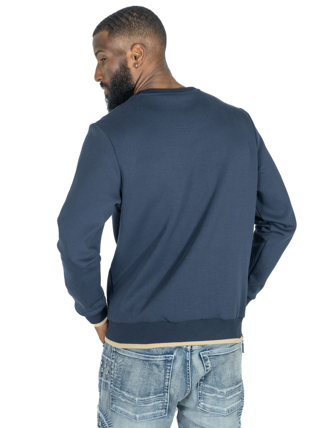 M4344 Berteli Crewneck Sweatshirt - Navy From Makobi Jeans USA