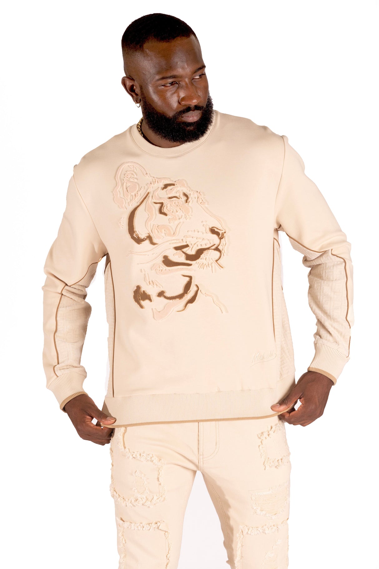 M4358 Gabana Tiger Sweatshirt - Khaki we From Makobi Jeans USA