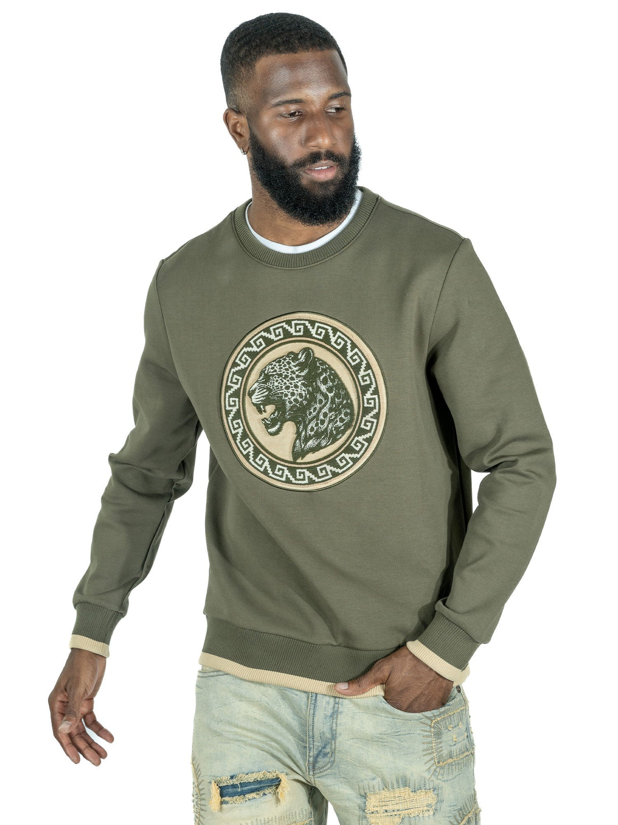 M4590 Pantera Crewneck Sweatshirt - Olive From Makobi Jeans USA