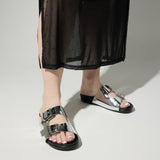 Maya Footbed Sandal in Silver Leather from Yosi Samra
