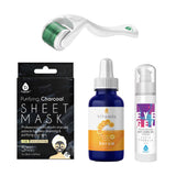 Radiance Boost Bundle: Derma Roller, Vitamin C Serum, Anti-Aging Eye Gel & Charcoal Mask – 4-Step Skincare Set for Youthful Glow from Pursonic