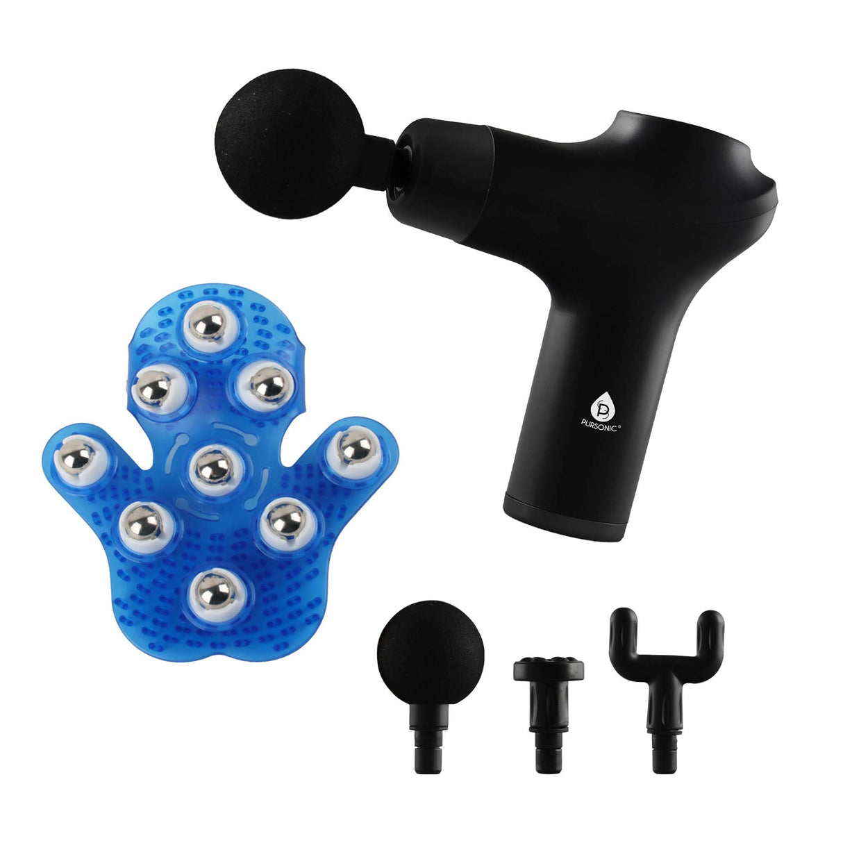 Pursonic Ultimate Relaxation Bundle: 3-Speed Massage Gun & Palm-Shaped Massage Glove from Pursonic