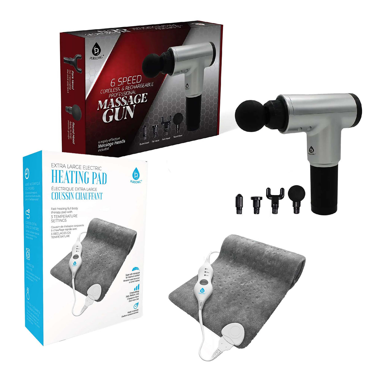 Ultimate Muscle Recovery & Pain Relief Bundle: 6 Speed Massage Gun & Electric Heating Pad from Pursonic