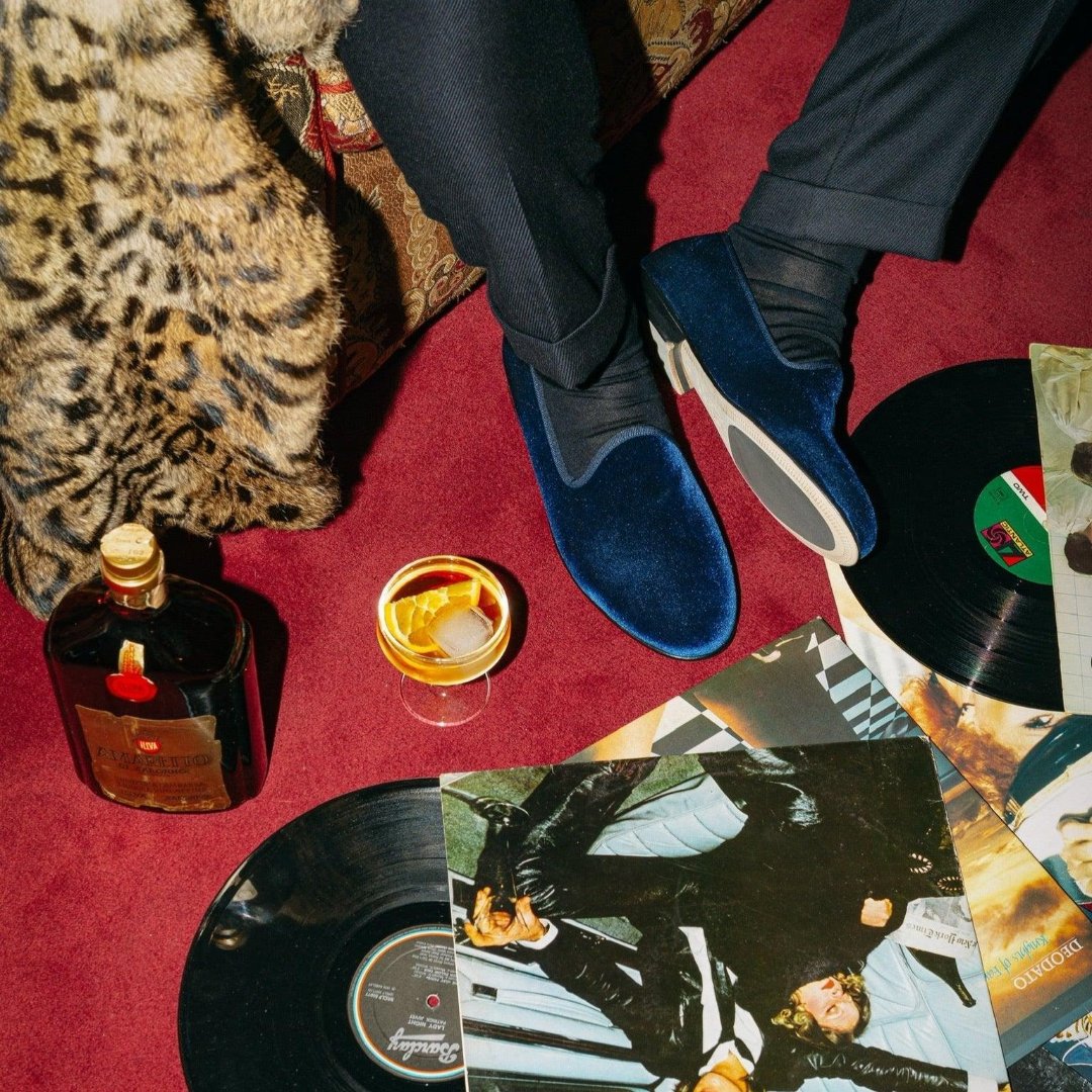 Men's Blue Velvet Slipper II from Del Toro Shoes