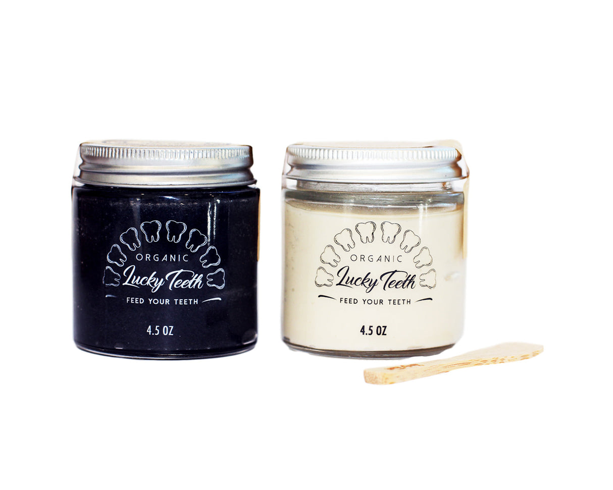 Mixed Glass Jar Organic Toothpaste Pack - Charcoal and Regular Toothpaste Pack From Lucky Teeth