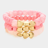 3PCS - Heart Pointed Natural Stone Wood Ball Stretch Bracelets from Madeline Love