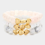 3PCS - Heart Pointed Natural Stone Wood Ball Stretch Bracelets from Madeline Love