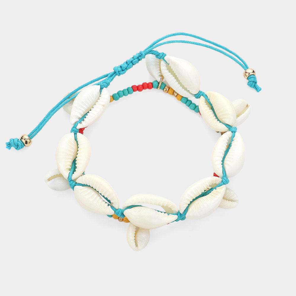 2PCS - Puka Shell Beaded Cinch Pull Tie Beaded Stretch Bracelets from Madeline Love