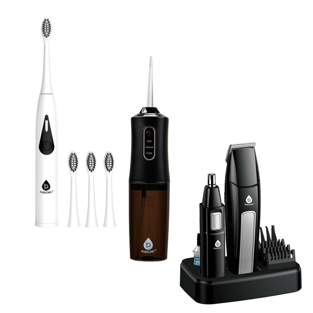 Mario Lopez Ultimate Grooming & Oral Care Bundle: Men's Grooming Kit, Triple-Head Electric Tooth Wizard, and USB Water Flosser from Pursonic