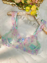 Blue Butterfly Bow Colorful Embroidered Flower Lingerie Set From Hello.LA.Girl