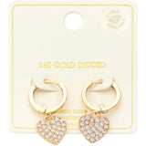 14K Gold Dipped CZ Stone Paved Radiant Heart Swing Dangle Huggie Earrings from Madeline Love