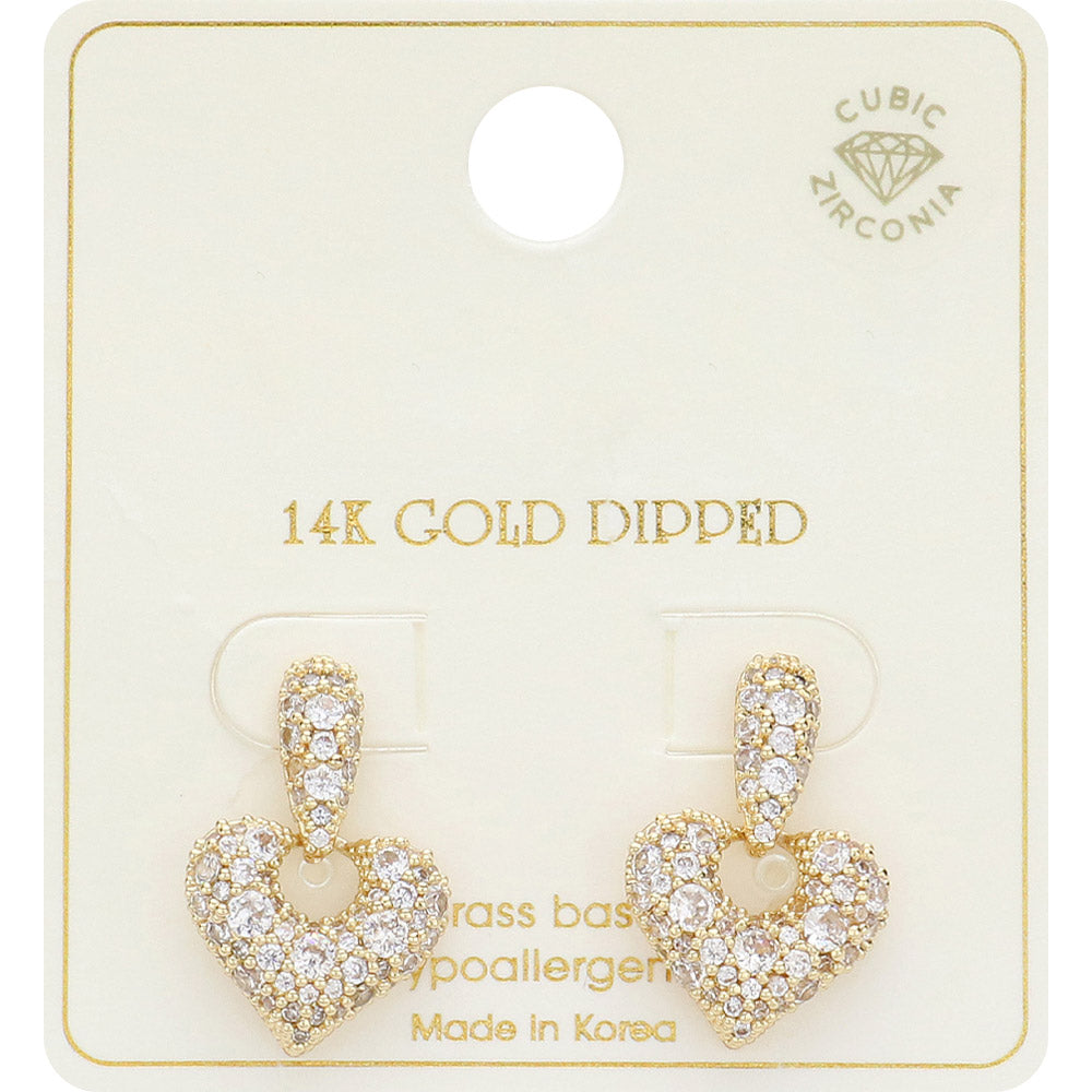 14K Gold Dipped CZ Stone Paved Heart Drop Earrings from Madeline Love