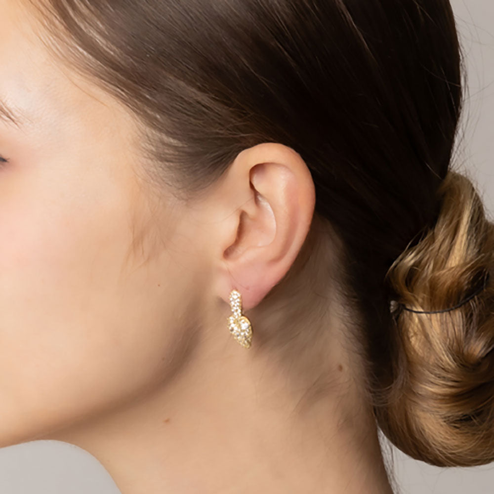 14K Gold Dipped CZ Stone Paved Heart Drop Earrings from Madeline Love