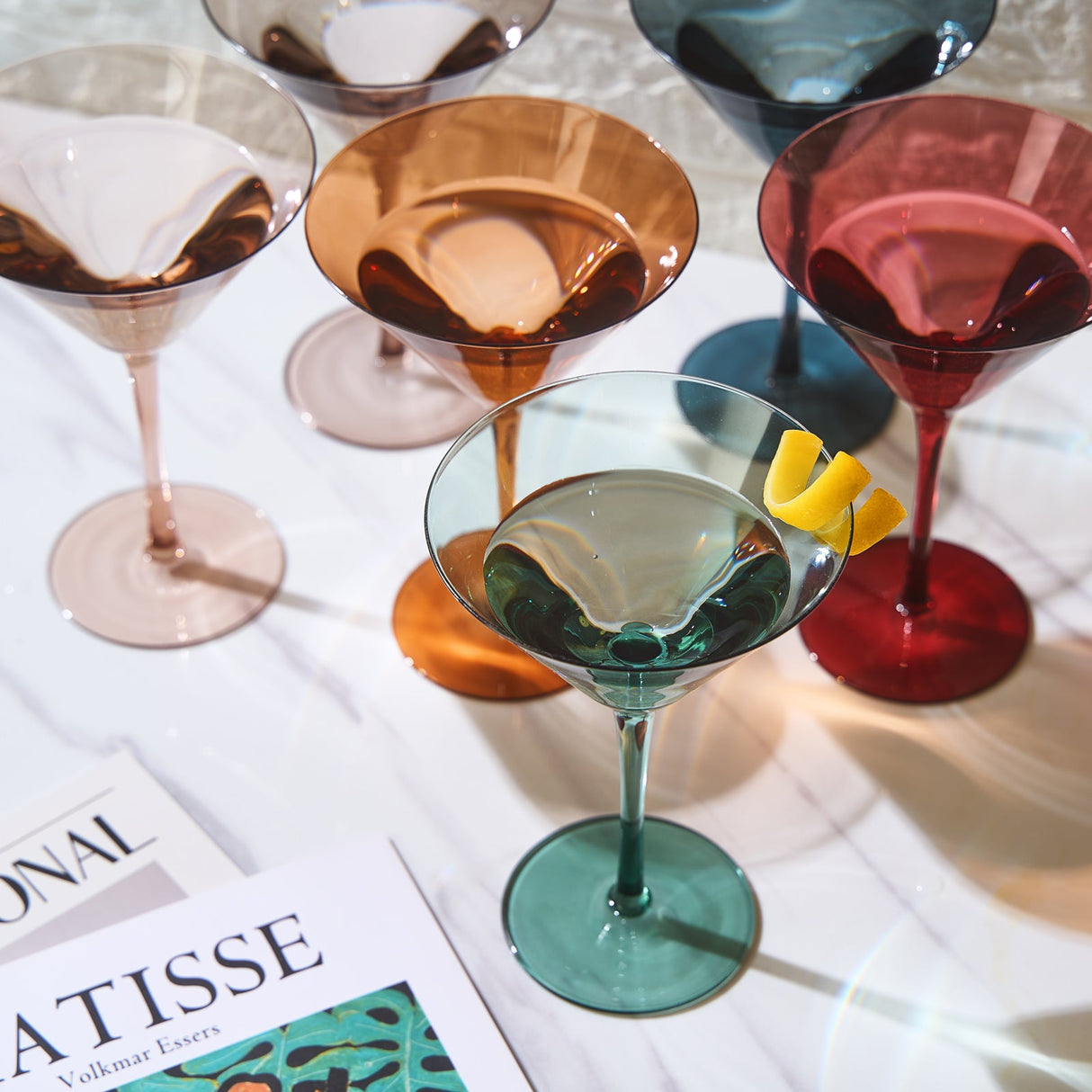 Colored Crystal Martini & Cocktail Glass Set of 6, Gift For Her, Wife, Mom Friend - Large 10 oz Glasses, Unique Italian Style Tall Drinkware - Drinkware, Dinner, Color Beautiful Glassware - (Pastel) from The Wine Savant