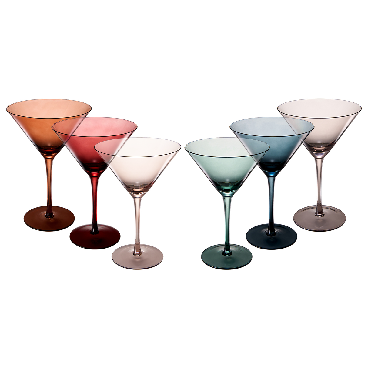 Colored Crystal Martini & Cocktail Glass Set of 6, Gift For Her, Wife, Mom Friend - Large 10 oz Glasses, Unique Italian Style Tall Drinkware - Drinkware, Dinner, Color Beautiful Glassware - (Pastel) from The Wine Savant