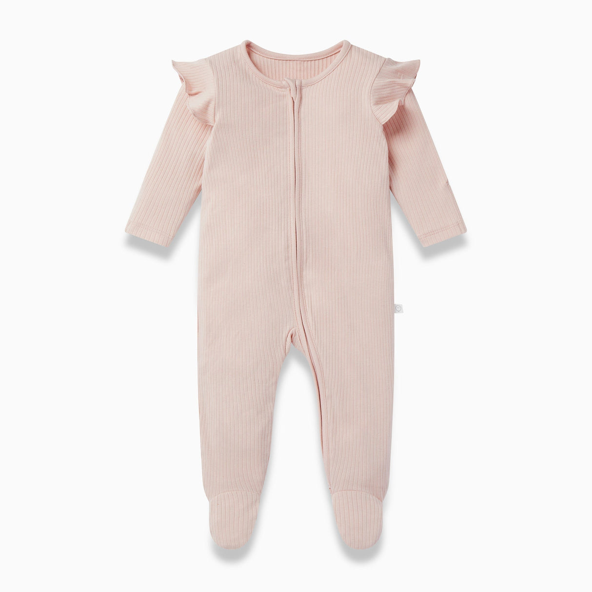 Ribbed One Way Zip-Up Sleepsuit - Blush Frill from Manymoons
