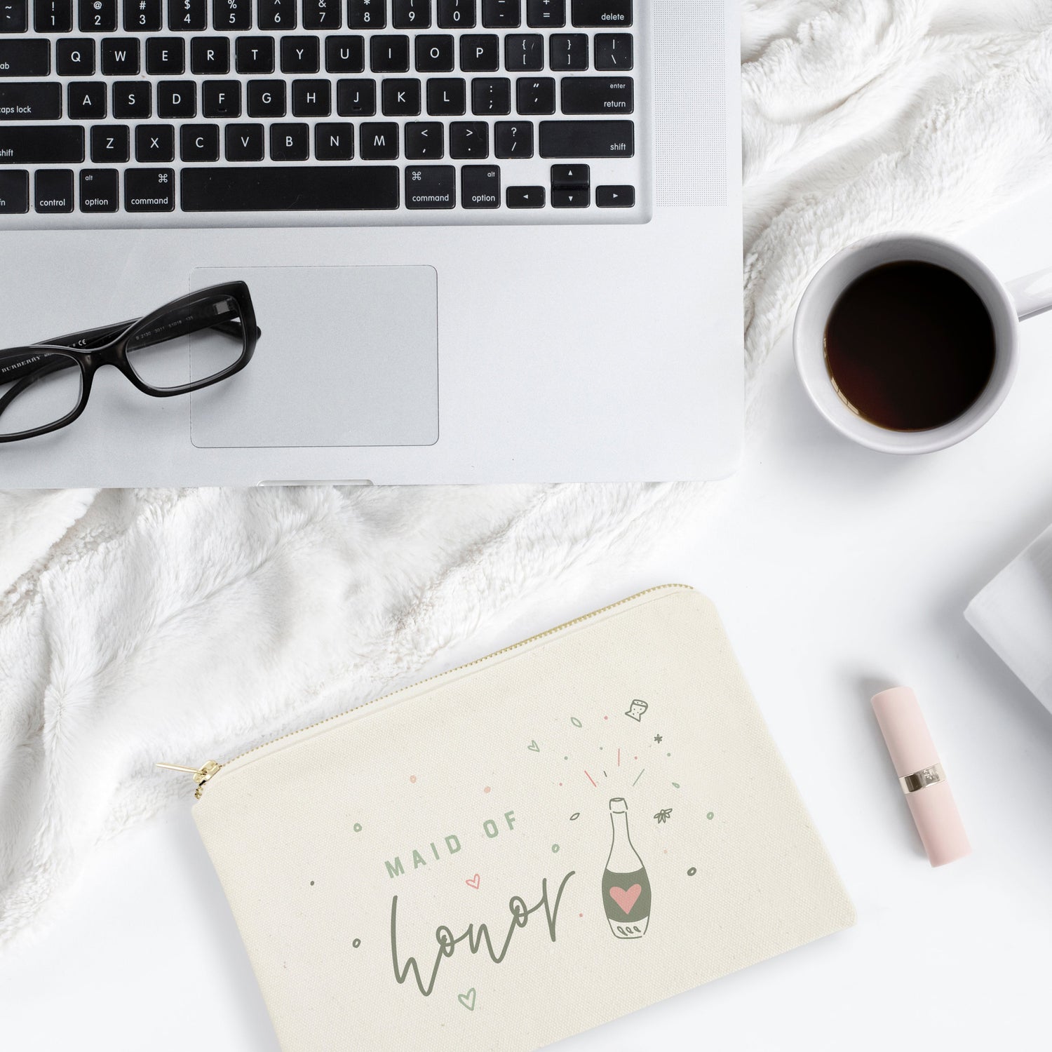 Champagne Bottle Maid of Honor Cotton Canvas Cosmetic Bag from The Cotton & Canvas Co.