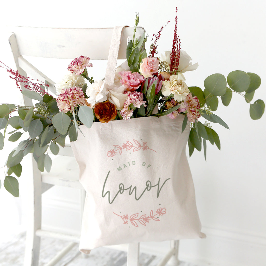 Floral Maid of Honor Wedding Cotton Canvas Tote Bag from The Cotton & Canvas Co.