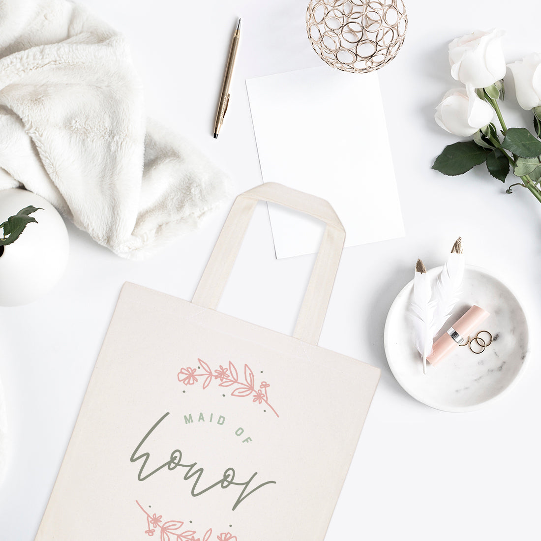 Floral Maid of Honor Wedding Cotton Canvas Tote Bag from The Cotton & Canvas Co.